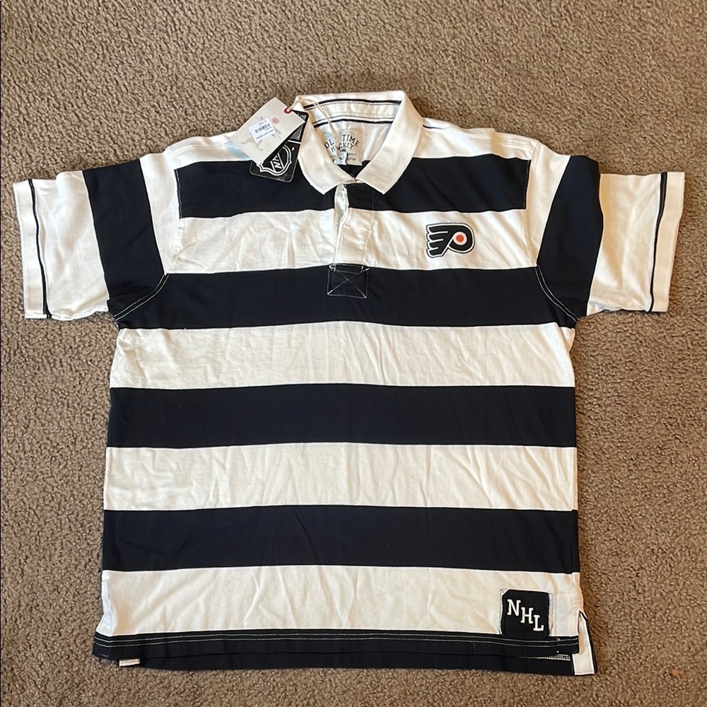 Classic Black and White Striped Rugby Jersey- Philadelphia Flyers